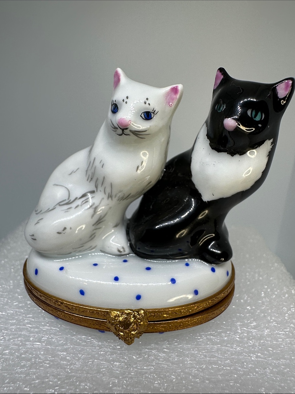 Limoges Black and White Cat Porcelain Trinket Box